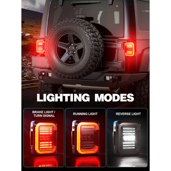 AUDEXEN LED Tail Lights Compatible with Jeep Wrangler JK JKU 2007-2018, Unique C Shaped Design Smoked Lens, 20W Reverse Lights, Built-in EMC, DOT Compliant, 2 PCS