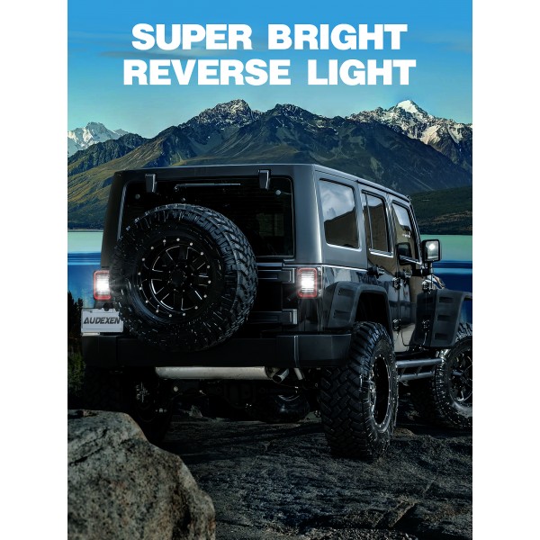 AUDEXEN LED Tail Lights Compatible with Jeep Wrangler JK JKU 2007-2018, Unique C Shaped Design Smoked Lens, 20W Reverse Lights, Built-in EMC, DOT Compliant, 2 PCS