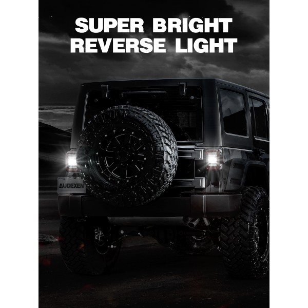 AUDEXEN LED Tail Lights Compatible with Jeep Wrangler JK JKU 2007-2018, Unique C Shaped Design Clear Lens, 20W Reverse Lights, Built-in EMC, DOT Compliant, 2 PCS