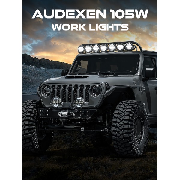 LED Work Lights, 7 Inch 105W Round Spot LED Pods Light Bar High/Low Beam DRL with Adjustable Mounting Bracket Compatible with Jeep Off Road 4WD Truck SUV UTV ATV Driving Lamp, 2 PCS