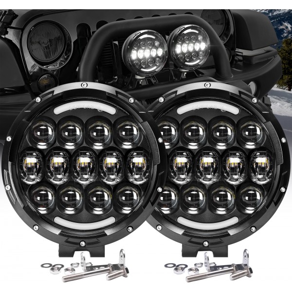LED Work Lights, 7 Inch 105W Round Spot LED Pods Light Bar High/Low Beam DRL with Adjustable Mounting Bracket Compatible with Jeep Off Road 4WD Truck SUV UTV ATV Driving Lamp, 2 PCS