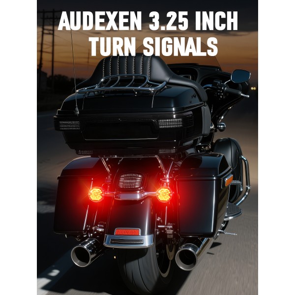 AUDEXEN 3-1/4 Inch Rear Led Turn Signal Flat Smoke Lens 1156 Base Bright Red Lamp Compatible with Harley Road Glide Road King Softail Ultra Classic Ultra Limited Electra Glide
