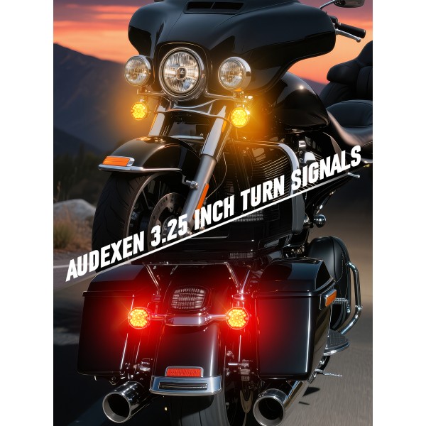 3-1/4 Inch LED Turn Signal Kit 1157 Double Base Front Turn Signal + 1156 Single Connector Rear Signals Lights Compatible with Harley Road Glide Road King Softail Ultra Classic Ultra Limited