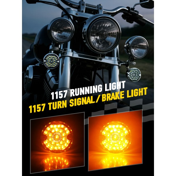 3-1/4 Inch Front Led Turn Signal Flat Smoke Lens 1157 Base Amber Lamp Compatible with Harley Motorcycle Road Glide Road King Softail Ultra Classic Ultra Limited Electra Glide