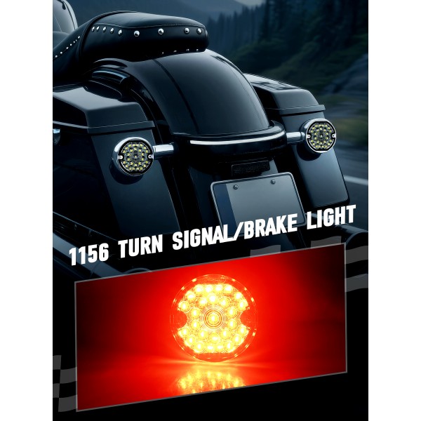 AUDEXEN 3-1/4 Inch Rear Led Turn Signal Flat Smoke Lens 1156 Base Bright Red Lamp Compatible with Harley Road Glide Road King Softail Ultra Classic Ultra Limited Electra Glide