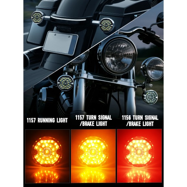 3-1/4 Inch LED Turn Signal Kit 1157 Double Base Front Turn Signal + 1156 Single Connector Rear Signals Lights Compatible with Harley Road Glide Road King Softail Ultra Classic Ultra Limited