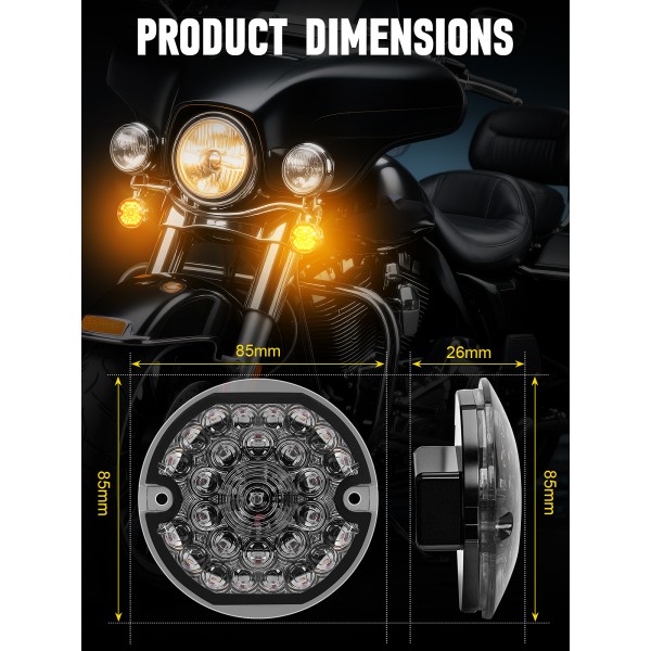 3-1/4 Inch Front Led Turn Signal Flat Smoke Lens 1157 Base Amber Lamp Compatible with Harley Motorcycle Road Glide Road King Softail Ultra Classic Ultra Limited Electra Glide