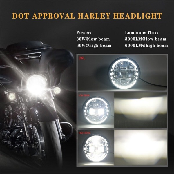 7 Inch LED Headlight High/Low Beam DRL Motorcycle Headlamp for Harley Glide Series, Softail Series, Sport Glide, Ultra Limited, Street Glide Special, Road Glide Special, DOT Approval, Chrome, 1PCS