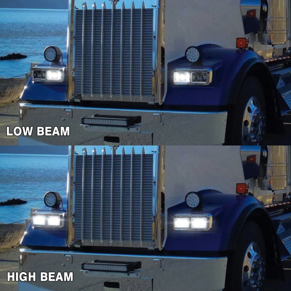 AUDEXEN 4x6 Inch LED Headlights for Kenworth T800 T600 & Peterbilt 379, 60W Rectangular Hi/Lo Beam, H4656 Replacement, DOT Approved, Chrome, 4PCS