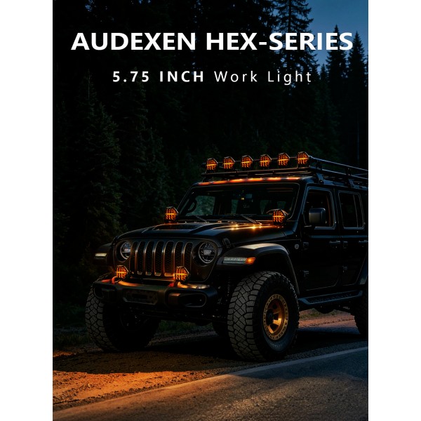AUDEXEN 5.75 Inch Hexagonal LED Pods Lights 110W - Heavy-Duty Offroad Driving Light with Amber DRL, 800% Bright Work Lights Flood Spot Beam, Hex-Series LED Fog Lamp for Jeep Trucks ATV UTV RZR SUV