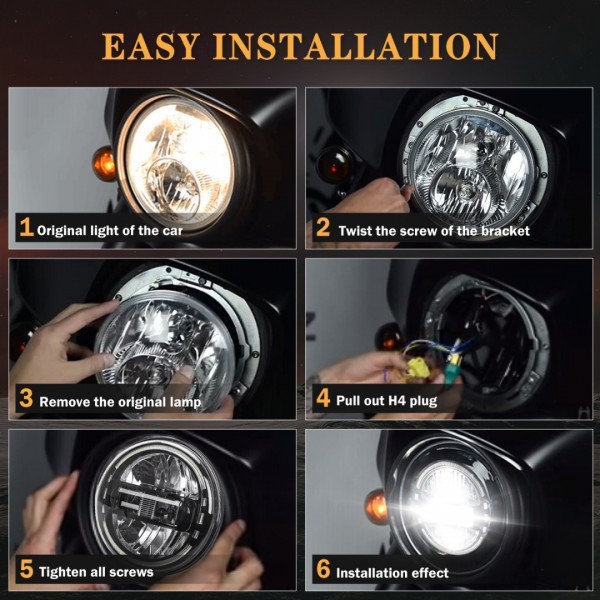 7 Inch LED Headlight High/Low Beam DRL Motorcycle Headlamp for Harley Glide Series, Softail Series, Sport Glide, Ultra Limited, Street Glide Special, Road Glide Special, DOT Approval, Black, 1PCS