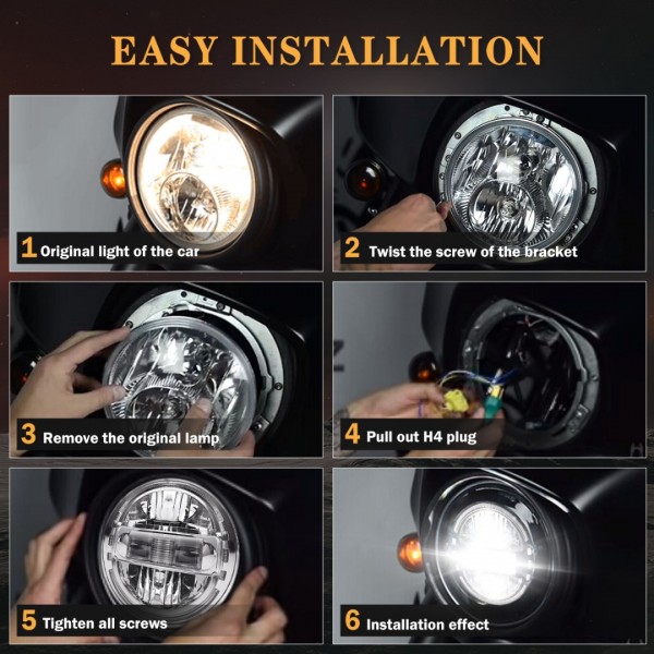 7 Inch LED Headlight High/Low Beam DRL Motorcycle Headlamp for Harley Glide Series, Softail Series, Sport Glide, Ultra Limited, Street Glide Special, Road Glide Special, DOT Approval, Chrome, 1PCS