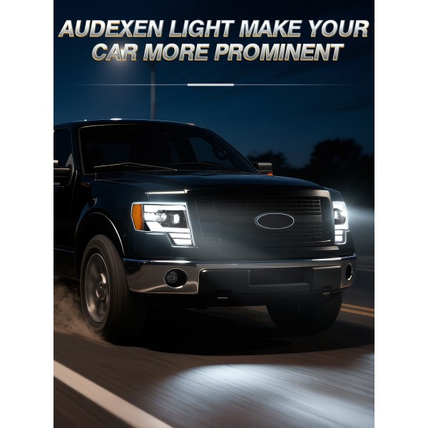 AUDEXEN 1200% Bright LED Headlight Assembly for Ford F150 F-150 2009-2014 OEM style replacement - Anti-glare Turn Signal DRL Hi/Low Sealed Beam - For Factory Halogen Headlights & 3 Pin Plug Only