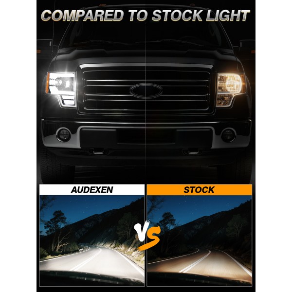 AUDEXEN 1200% Bright LED Headlight Assembly for Ford F150 F-150 2009-2014 OEM style replacement - Anti-glare Turn Signal DRL Hi/Low Sealed Beam - For Factory Halogen Headlights & 3 Pin Plug Only