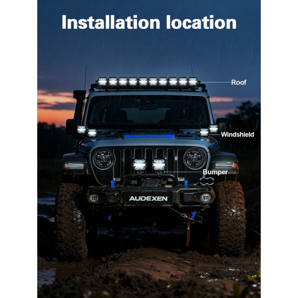 AUDEXEN 4.5 Inch LED Pods Lights 110W - Offroad Driving Light with Amber Side Marker, 800% Bright White & Amber Combo Work Lights Flood Spot Beam, LED Cubes Fog Lamp for Jeep Trucks ATV UTV RZR SUV