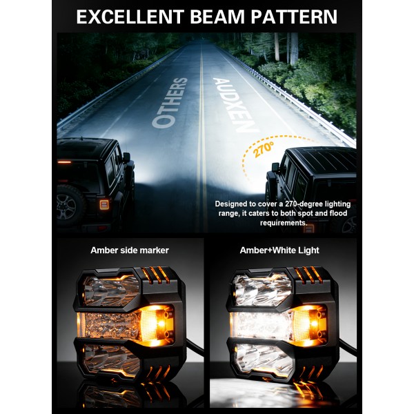 AUDEXEN 4.5 Inch LED Pods Lights 110W - Offroad Driving Light with Amber Side Marker, 800% Bright White & Amber Combo Work Lights Flood Spot Beam, LED Cubes Fog Lamp for Jeep Trucks ATV UTV RZR SUV