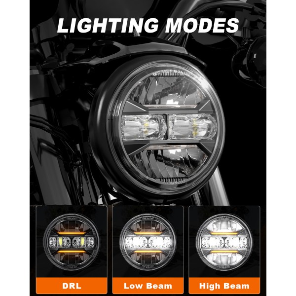 AUDEXEN 5.75" LED Headlight for Harley, Amber Signals & White DRL Round 5.75 Inch Motorcycle Headlight Compatible with Dyna Sportster Softail Iron 883 Street Bob Street Rod Super Wide Glide, Black