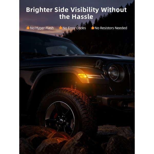 AUDEXEN LED Fender Side Marker Lights for Jeep Wrangler JL & Gladiator JT 2018–2025, Smoked Lens, Plug & Play Parking Corner Light Turn Signal Lamps