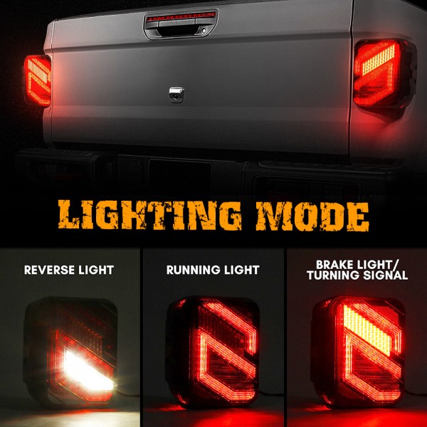 AUDEXEN LED Tail Lights for Jeep Gladiator JT 2020–2024, S-Shaped Rear Brake Lamps with 30W Reverse Light, DOT Compliant, Plug & Play, Smoked Lens, 2PCS