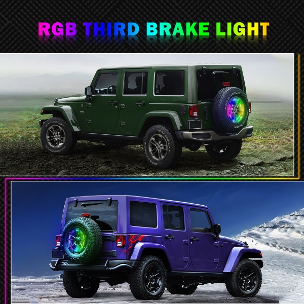 AUDEXEN RGB Third Brake Light, RGB Spare Tire Lights with RF Wireless Remote Controller Compatible with Jeep Wrangler JK JKU 2007-2018