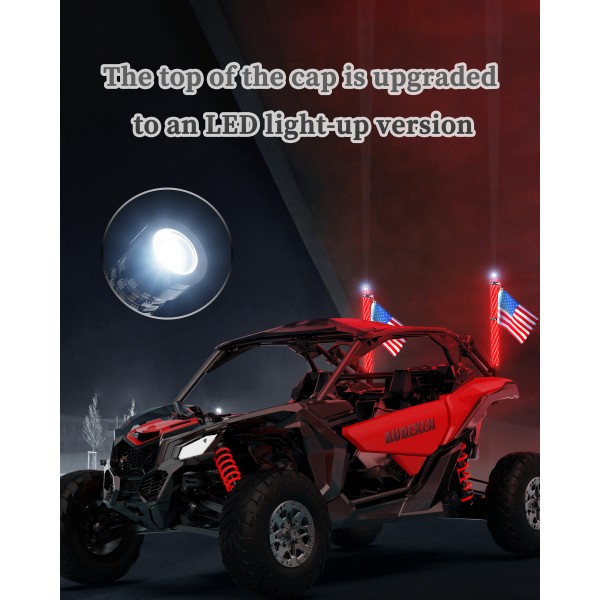 AUDEXEN Top Cover Navigation Light Integrate with RGB Whip Lights, Spiral Led Whip Light Controlled by App & Remote for UTV ATV SXS Off-Road RZR for Polaris Can-Am Truck 4X4-2FT