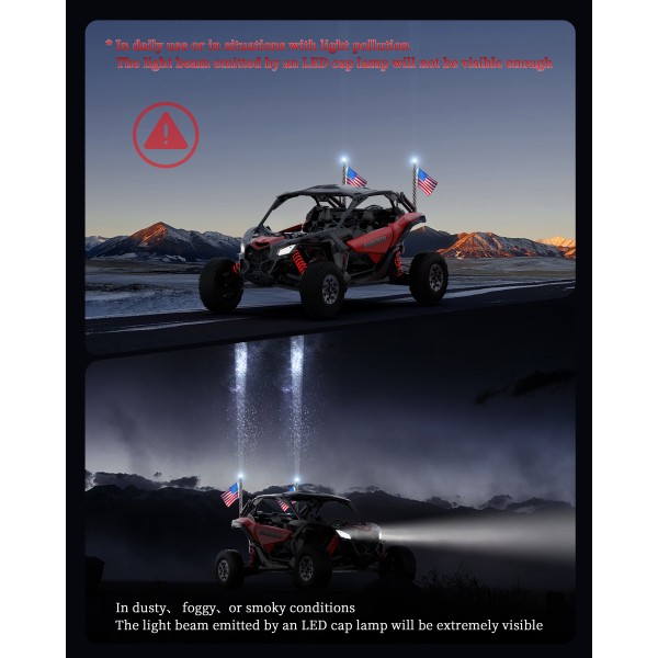 AUDEXEN Top Cover Navigation Light Integrate with RGB Whip Lights, Spiral Led Whip Light Controlled by App & Remote for UTV ATV SXS Off-Road RZR for Polaris Can-Am Truck 4X4-2FT