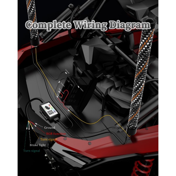 AUDEXEN Top Cover Navigation Light Integrate with RGB Whip Lights, Spiral Led Whip Light Controlled by App & Remote for UTV ATV SXS Off-Road RZR for Polaris Can-Am Truck 4X4-2FT