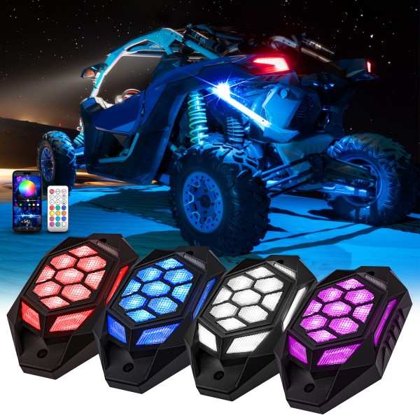 AUDEXEN 4 Pods RGBW LED Rock Lights Kit - with Bra...