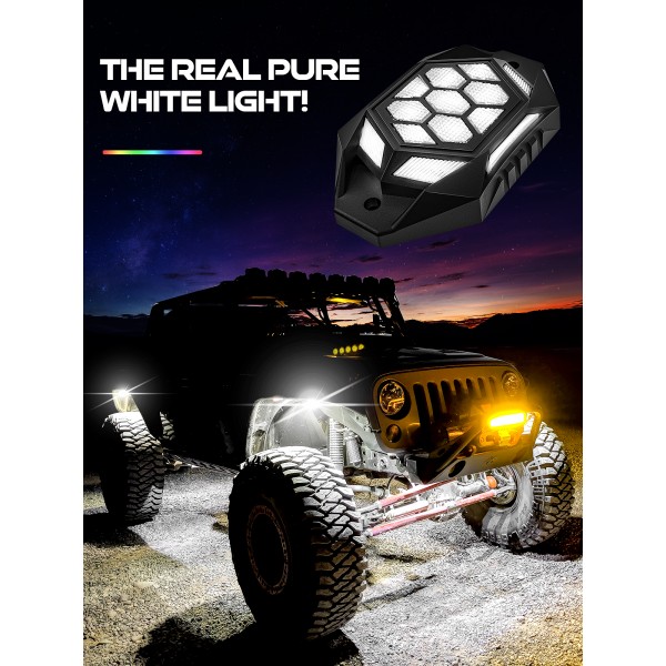 AUDEXEN 4 Pods RGBW LED Rock Lights Kit - with Brake Light & Turn Signals, Underglow Multicolor Neon Light Pod Compatible with Truck 4X4 Off-Road for Jeep UTV ATV RZR SUV Accessories