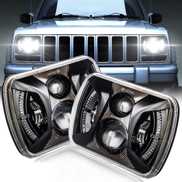 AUDEXEN 7x6 5x7 LED Headlights Compatible with Jeep Wrangler YJ Cherokee XJ with Square Headlamps, Unique Design for Middle, DOT Compliant, 2 PCS