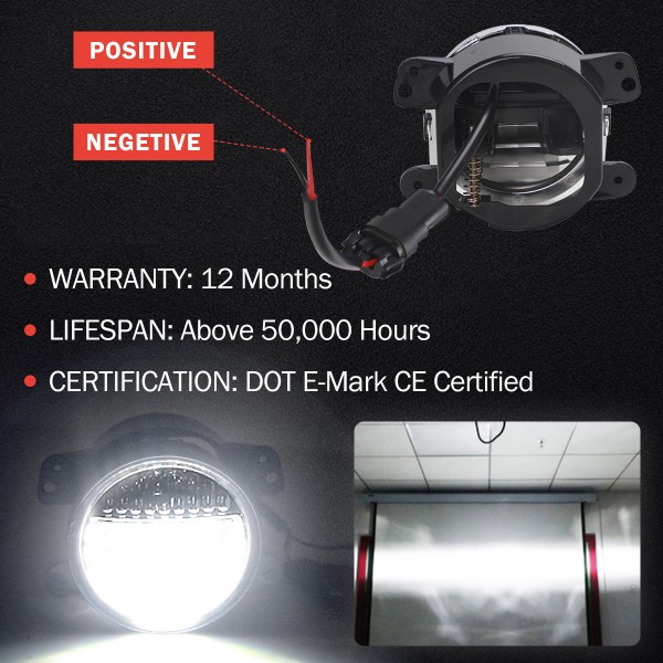 4 Inch Led Fog Lights, Smiley Design Front Bumper Replacements Foglights Compatible with Jeep Wrangler JK JKU TJ CJ LJ Freedom Edition 2007-2018 Fog Lamps, DOT Compliant, Black