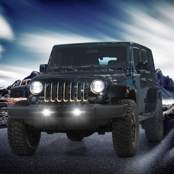 4 Inch Led Fog Lights, Smiley Design Front Bumper Replacements Foglights Compatible with Jeep Wrangler JK JKU TJ CJ LJ Freedom Edition 2007-2018 Fog Lamps, DOT Compliant, Black