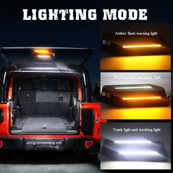 AUDEXEN LED Trunk Light Compatible with Jeep Wrangler JL JLU 2018-2024, LED Cargo Light with White light and Flash Amber Warning Light, Direct Plug in Cigarette Lighter Socket
