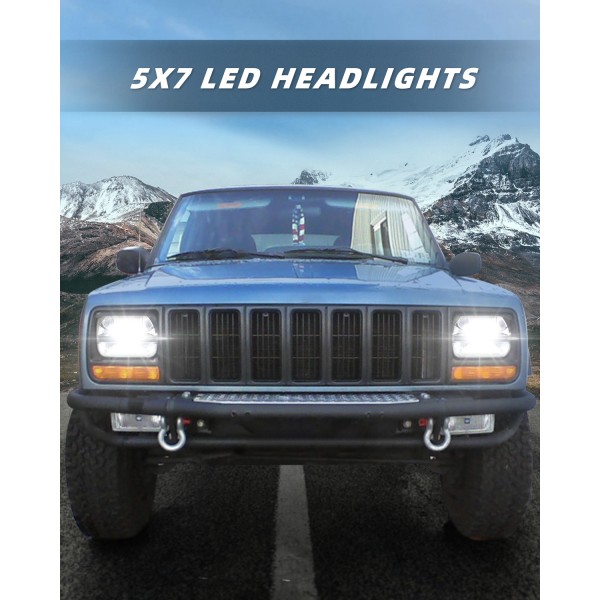 AUDEXEN Square 5x7 / 6x7 Inch Led Headlight High Low Beam Headlamp Compatible with Jeep Wrangler YJ Cherokee XJ Trucks Replacement H6054 H5054 H6054LL 69822 6052 6053 (2 PCS)