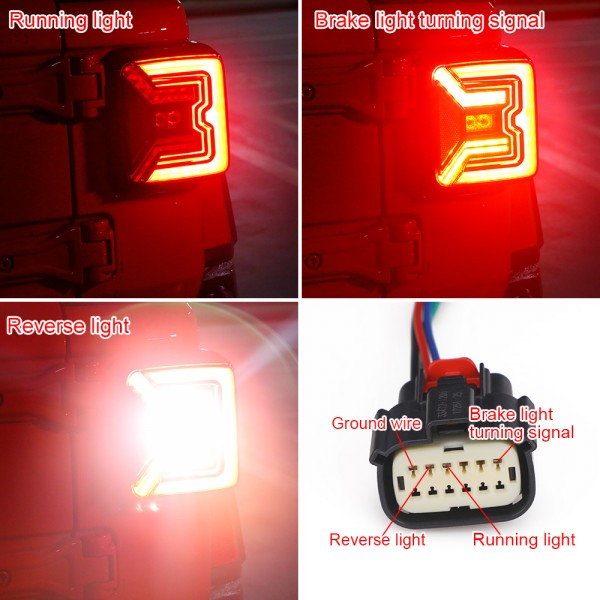 AUDEXEN LED Tail Lights for Jeep Wrangler JL JLU 2018–2024, C-Shaped Rear Brake Lamps with 20W Reverse Light, DOT Compliant, Plug & Play, Black Lens