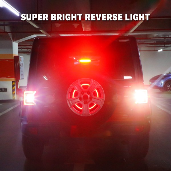 AUDEXEN LED Tail Lights for Jeep Wrangler JL JLU 2018–2024, C-Shaped Rear Brake Lamps with 20W Reverse Light, DOT Compliant, Plug & Play, Black Lens