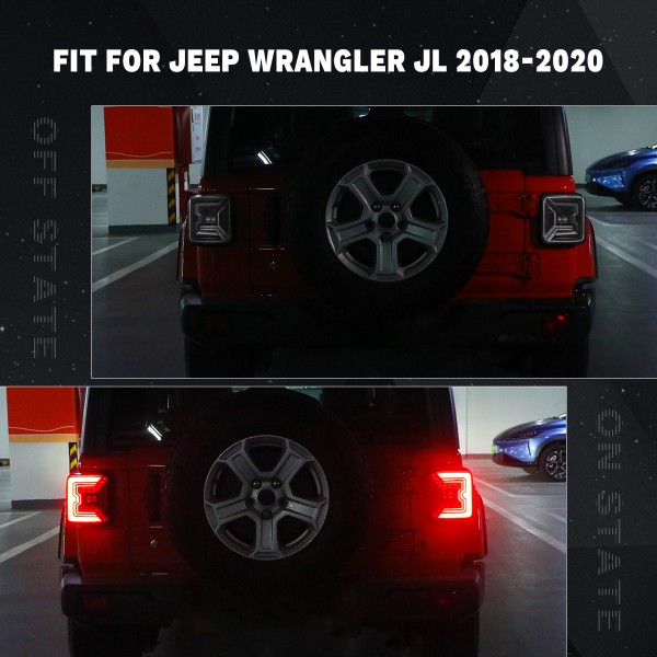 AUDEXEN LED Tail Lights for Jeep Wrangler JL JLU 2018–2024, C-Shaped Rear Brake Lamps with 20W Reverse Light, DOT Compliant, Plug & Play, Black Lens