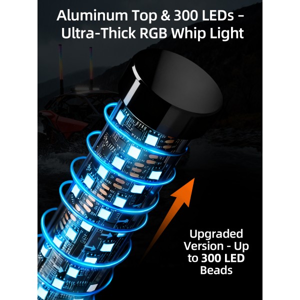 AUDEXEN New Tpye of Smoked Lens RGB Whip Lights, 2FT Spiral Led Lighted Whips, Plug & Play Spring, App & Remote Control, for SXS UTV ATV Off-Road RZR for Polaris Can-Am Truck 4X4 Sand Buggy Dune
