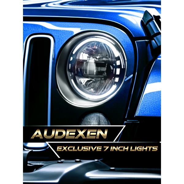 7 Inch LED Headlights for Jeep Wrangler JK JKU TJ LJ 1997–2018, 1200% Brighter Round Halo Headlamp, Hi/Lo Beam, Plug & Play Replacement for H6024, DOT Approved, Black