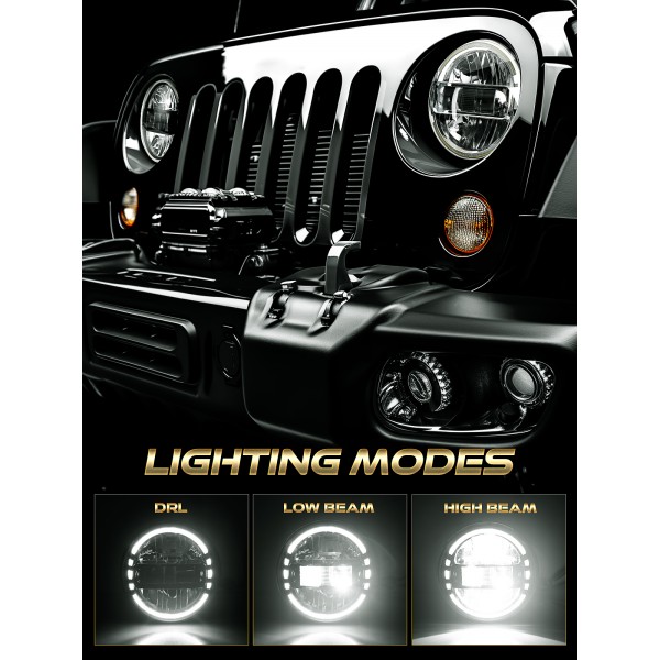 7 Inch LED Headlights for Jeep Wrangler JK JKU TJ LJ 1997–2018, 1200% Brighter Round Halo Headlamp, Hi/Lo Beam, Plug & Play Replacement for H6024, DOT Approved, Black