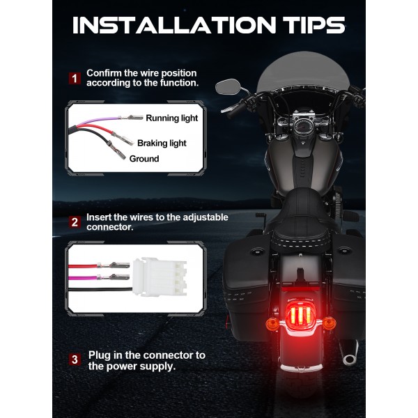 LED Brake Tail Light for Harley Dyna Sportster Touring Softail, Rear Taillight with Strobe Function, Plug & Play