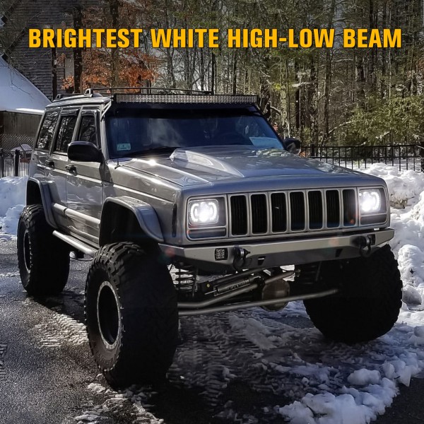 120W 7x6 5x7 LED Headlights Unique “Diamond” Ring Design for Amber Turn Signal, White DRL and High Low beam Compatible with Jeep Wrangler YJ Cherokee XJ H6054 H5054, DOT Compliant, 2 PCS