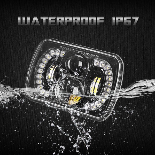 120W 7x6 5x7 LED Headlights Unique “Diamond” Ring Design for Amber Turn Signal, White DRL and High Low beam Compatible with Jeep Wrangler YJ Cherokee XJ H6054 H5054, DOT Compliant, 2 PCS