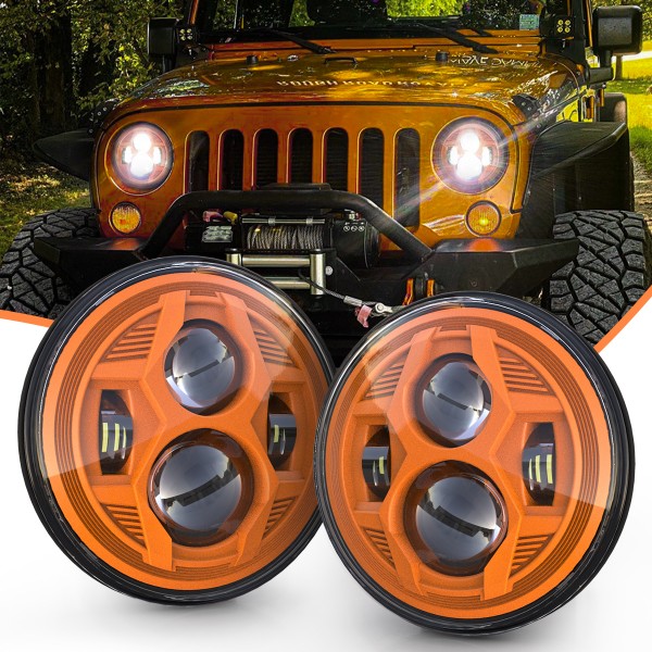 7 Inch Led Headlights with High / Low Beam Compatible with Jeep Wrangler JK LJ CJ TJ 1997-2018 DOT Approved 7" Round Headlight (Black)