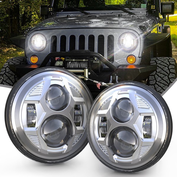 7 Inch Led Headlights with High / Low Beam Compatible with Jeep Wrangler JK LJ CJ TJ 1997-2018 DOT Approved 7" Round Headlight (Black)