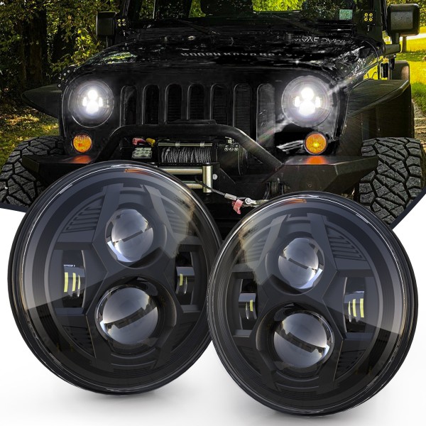 7 Inch Led Headlights with High / Low Beam Compatible with Jeep Wrangler JK LJ CJ TJ 1997-2018 DOT Approved 7" Round Headlight (Black)