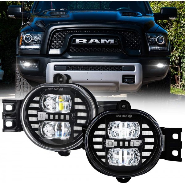AUDEXEN LED Fog Lights with DRL Function Compatible with Dodge Ram 1500 2002-2008, Ram 2500 3500 2003-2009, Durango Truck 2004-2006, 2PCS, Black