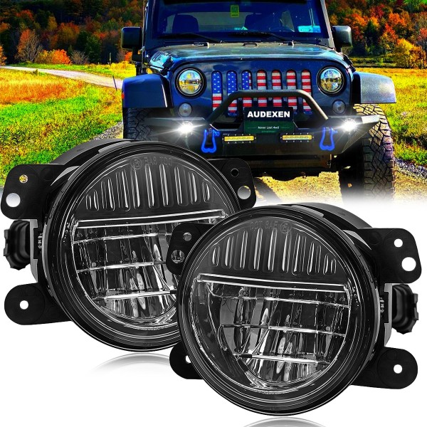 4 Inch Led Fog Lights, Smiley Design Front Bumper Replacements Foglights Compatible with Jeep Wrangler JK JKU TJ CJ LJ Freedom Edition 2007-2018 Fog Lamps, DOT Compliant, Black