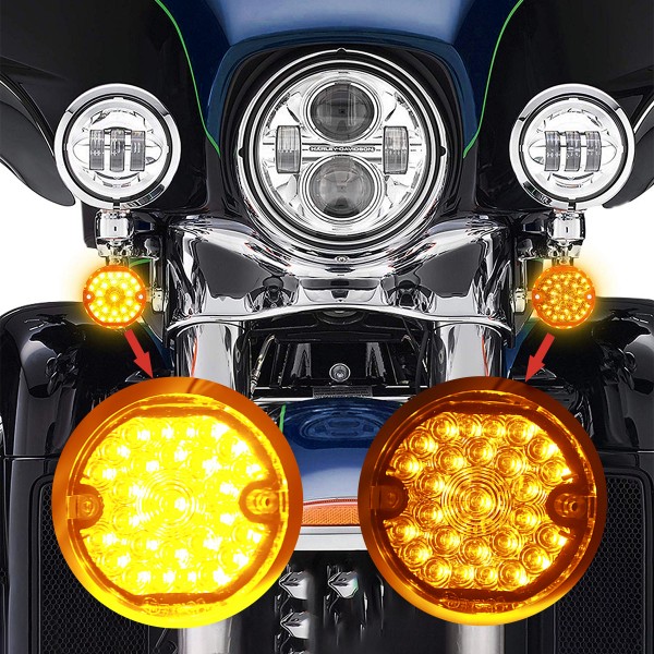 3-1/4 Inch Front Led Turn Signal Flat Smoke Lens 1157 Base Amber Lamp for Harley Motorcycle Road Glide Road King Softail Ultra Classic Ultra Limited Electra Glide (1157 Front, Amber)