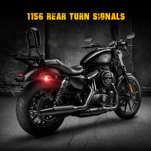 3-1/4 Inch LED Turn Signal Kit for Harley Flat Smoke Lens 1157 Double Base Amber Front Turn Signal Bulbs + 1156 Single Connector Red Rear Turn Signal Lights for Harley Motorcycle Road Glide Road King